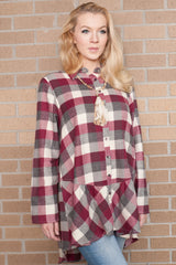 Elizabeth Peplum Caramel Plaid Shirt