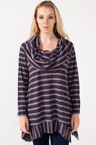 Hailey Cowl Neck Mocha Stripe Tunic