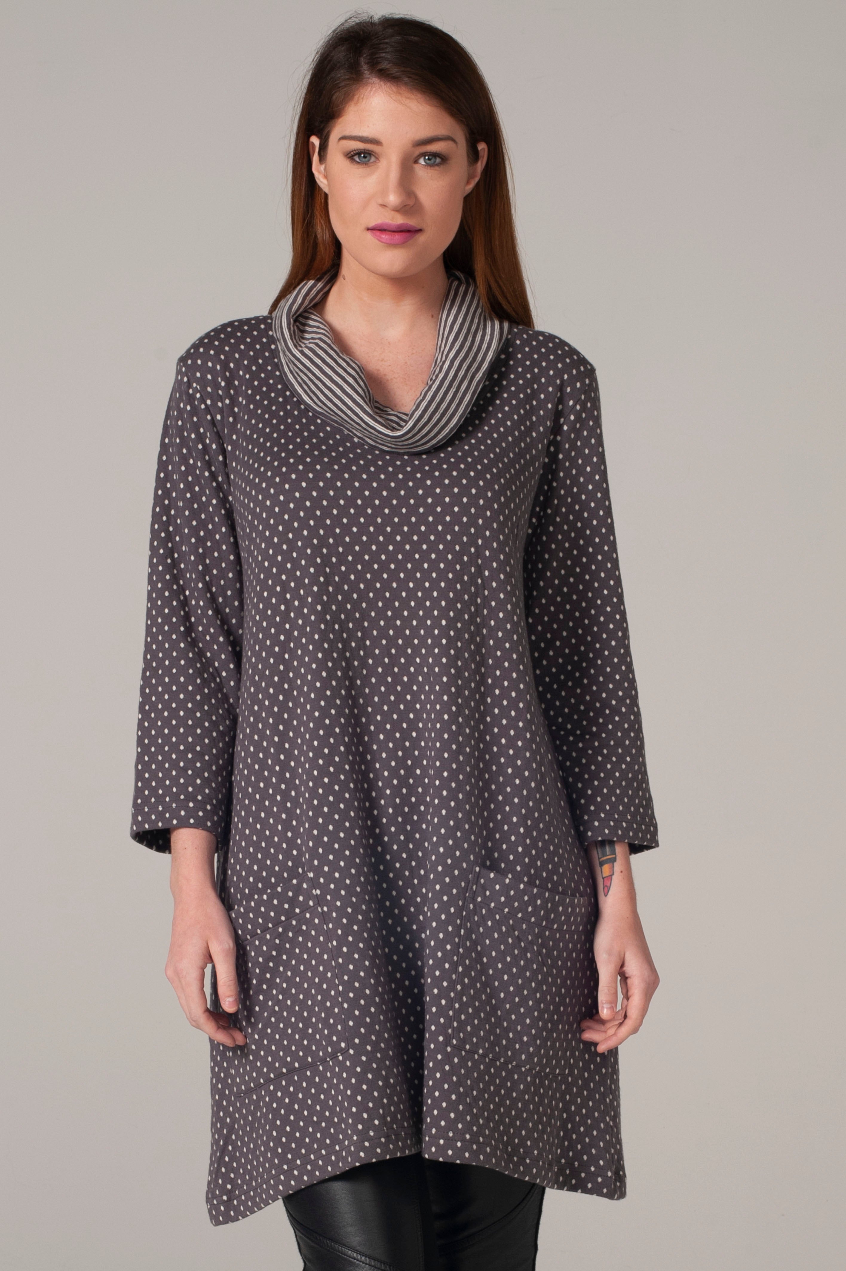 Dotted Cowl Neck Tunic