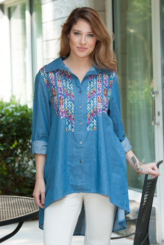 Multi-Color Embroidery Denim Shirt