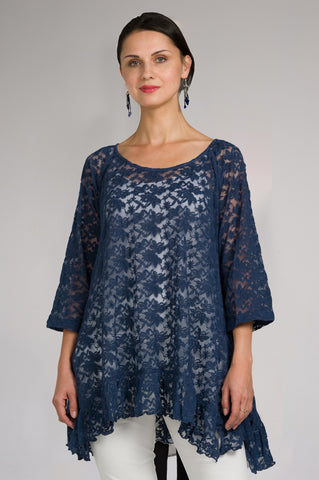 Lace Ruffle Navy Tunic