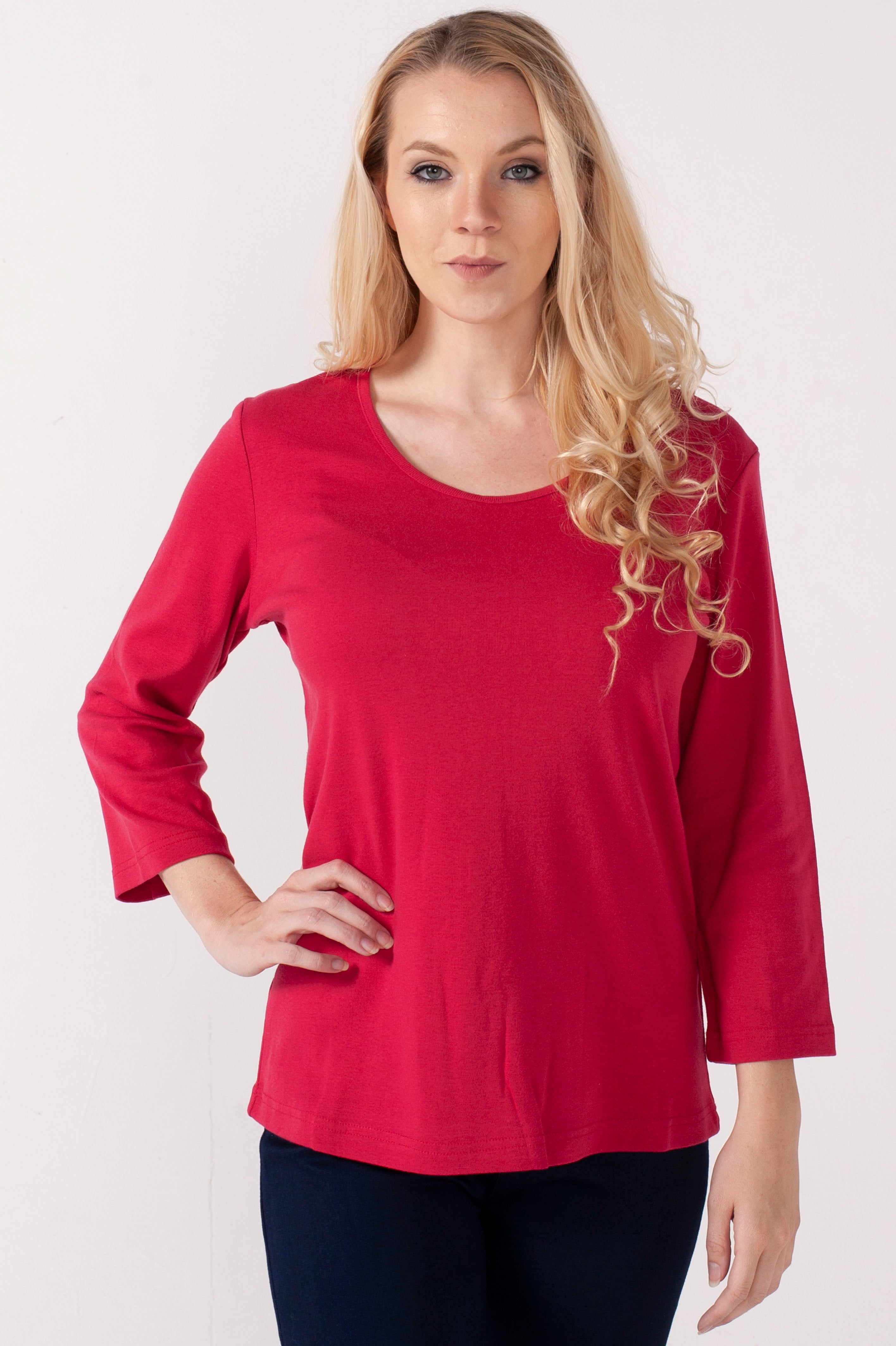 Solid 3/4 Sleeves Red Top